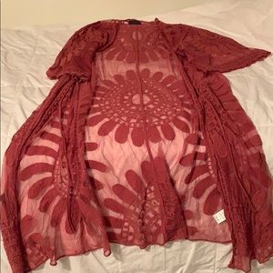 Artesia Deep Coral Lace Duster